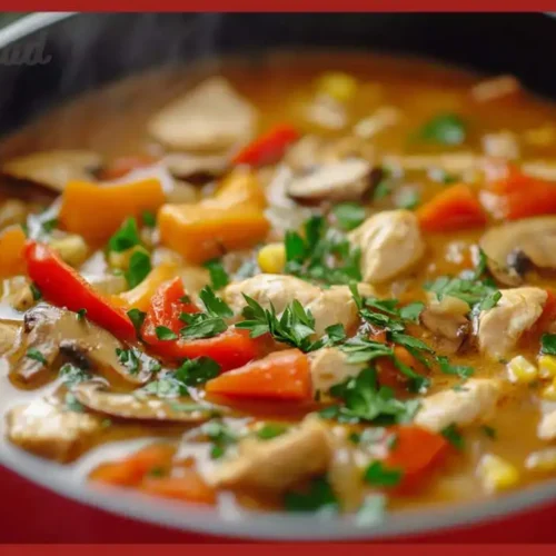 Zupa z kurczakiem papryką i pieczarkami
