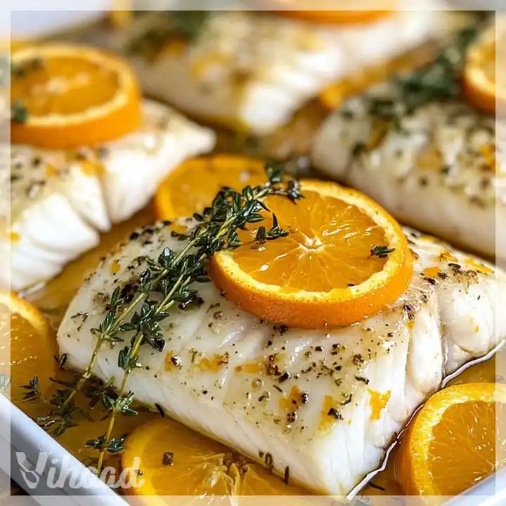 Pieczony Halibut z Pomarańczami i Tymianem to pyszne danie