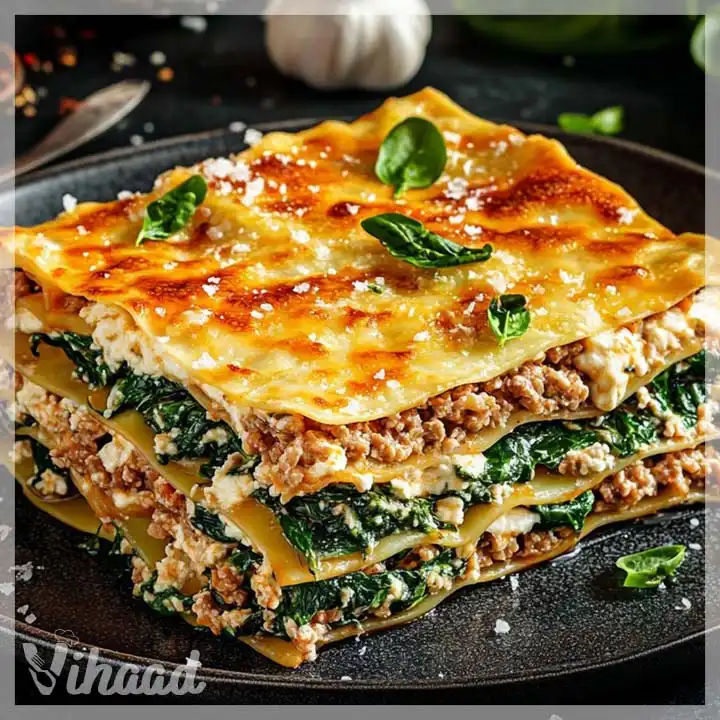 Lasagne ze szpinakiem kurczakiem i sosem bolognese to pyszne danie