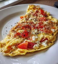 Omlet z serem feta i pomidorami
