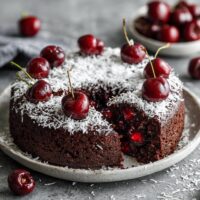 Czekoladowe ciasto z wiśniami i kokosem
