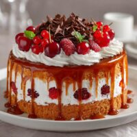 Tort Karmelowy Z Owocami Czerwonymi