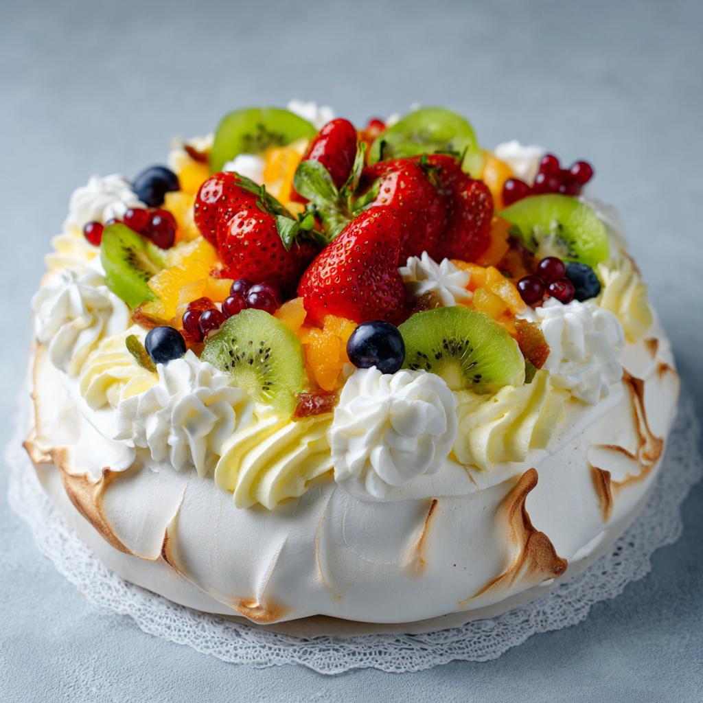 Tort bezowy z kremem budyniowym i owocami - detail 1