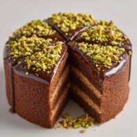 Tort urodzinowy z czekoladową kremą i pistacjami