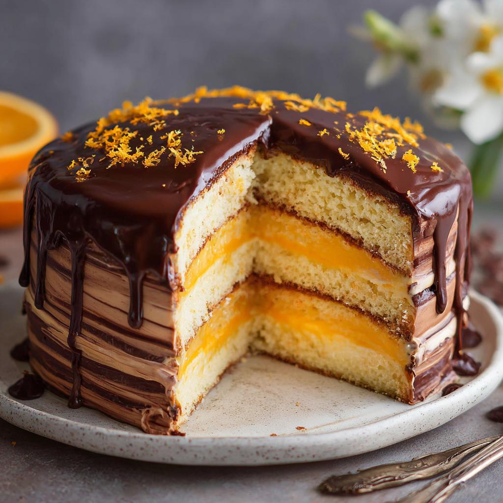Tort urodzinowy z pomarańczową kremą i czekoladą - detail 1
