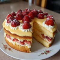 Wiosenny Tort z Kremem Budyniowym i Truskawkami