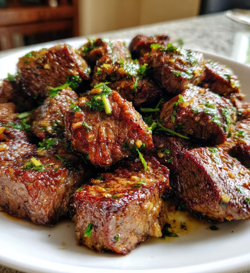 air fryer garlic butter steak bites are deliciously easy
