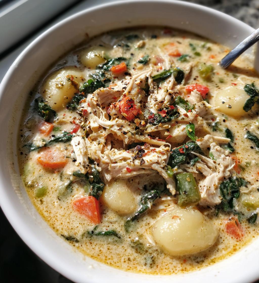 creamy chicken gnocchi soup is a comforting delight - detail 1