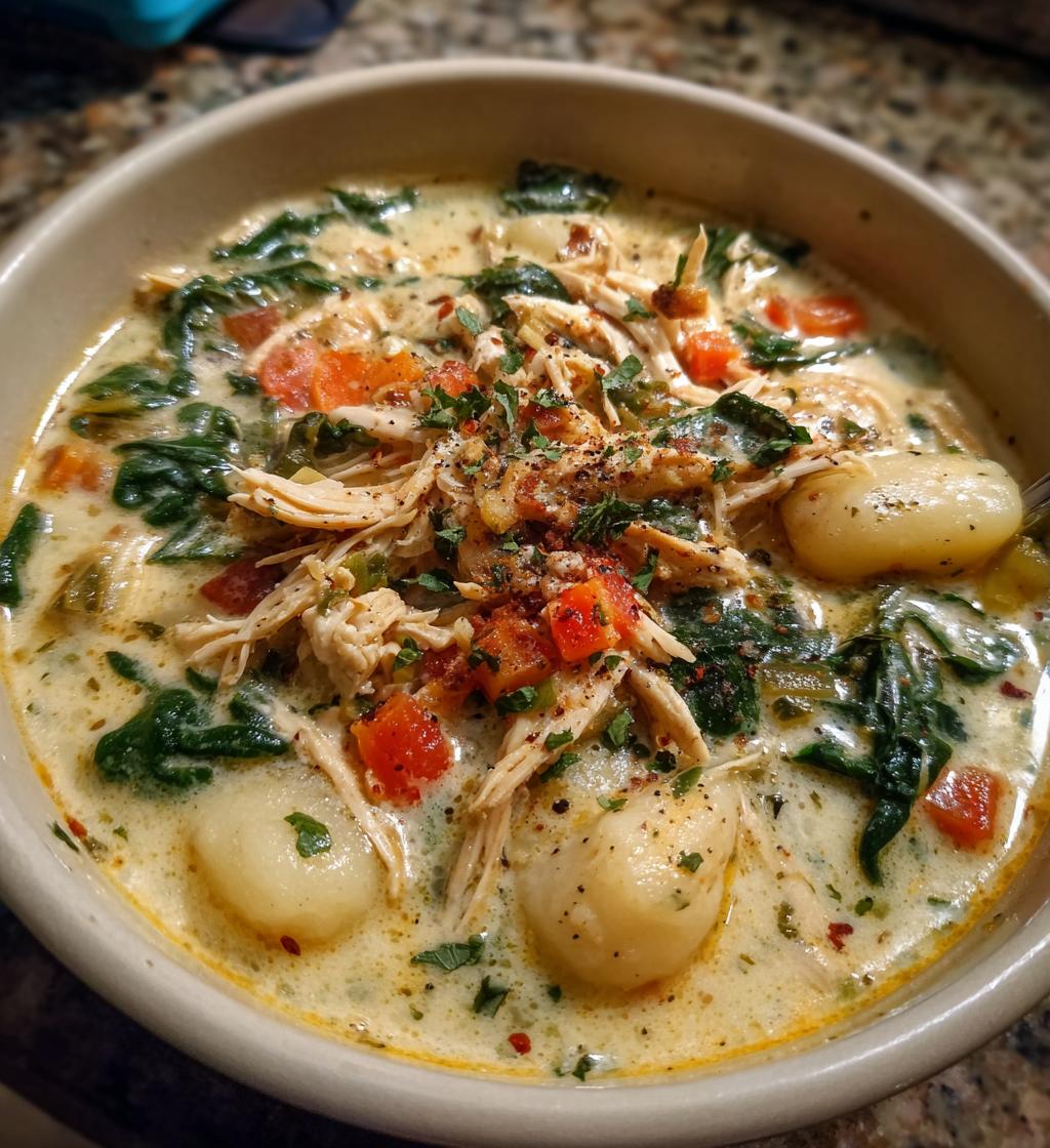 creamy chicken gnocchi soup is a comforting delight
