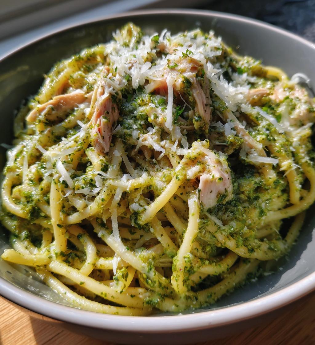creamy chicken pesto pasta is a delicious meal - detail 1