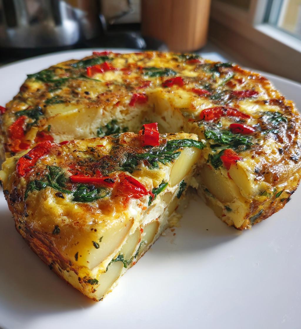 frittata with potatoes red peppers and spinach recipe - detail 1