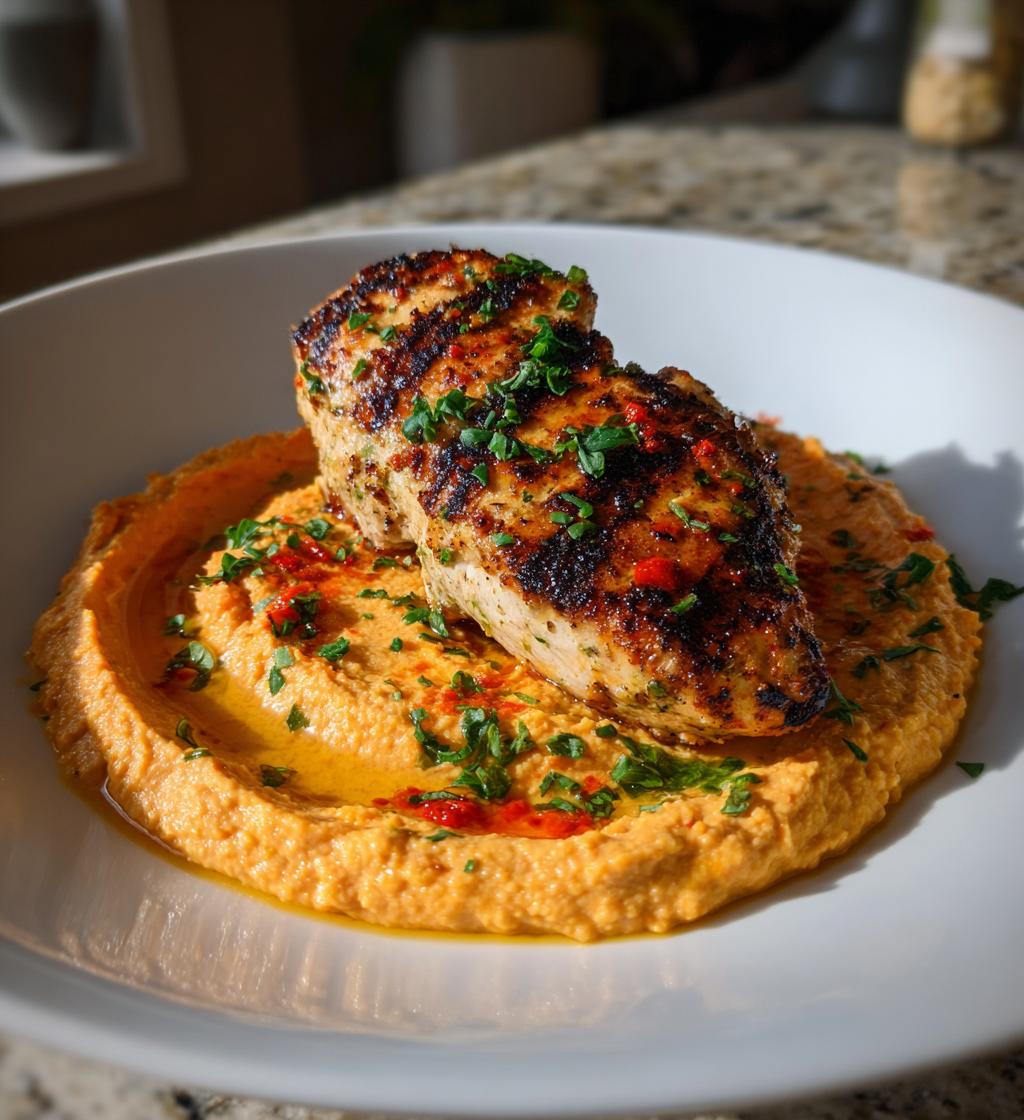 grilled chicken with roasted red pepper hummus a must try - detail 1
