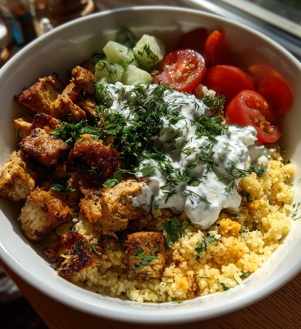 herbed chicken couscous bowls with tzatziki a flavorful delight