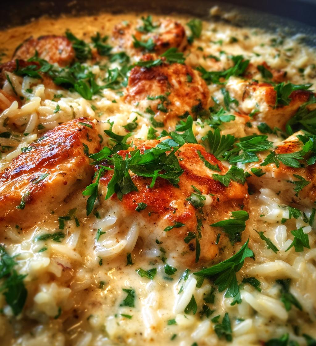 one pan creamy parmesan chicken rice is delicious