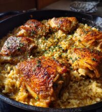 oven baked chicken and rice is a delicious meal