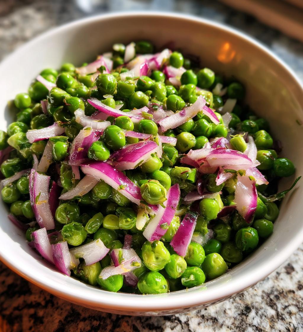 pea salad with red onions and cheese is delicious