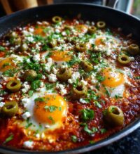 shakshuka with feta olives and peppers is delicious