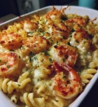 shrimp scampi pasta bake is a delicious dinner option
