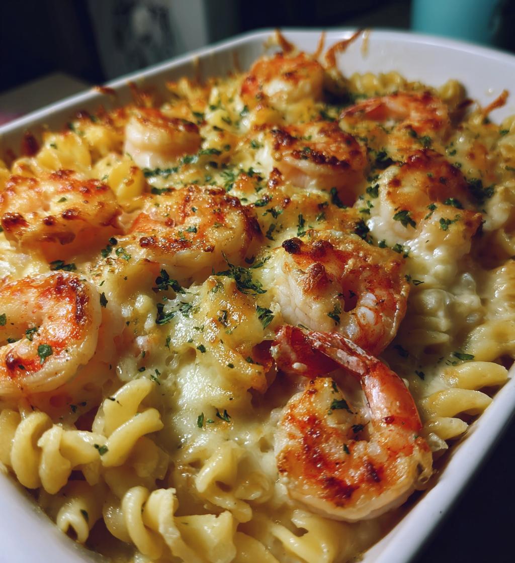 shrimp scampi pasta bake is a delicious dinner option