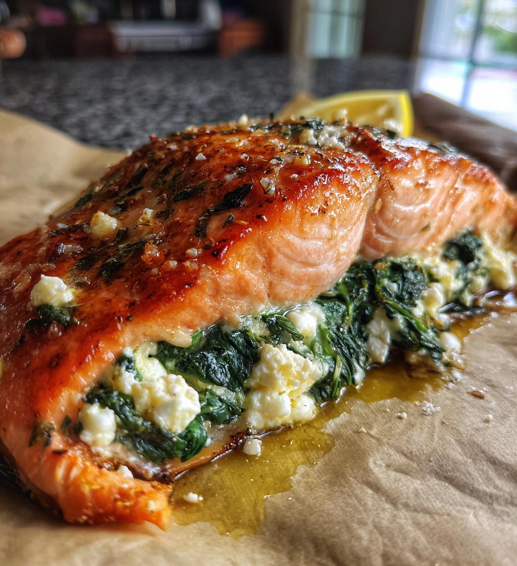 stuffed salmon with spinach feta is delicious - detail 1