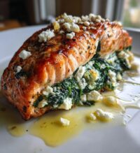 stuffed salmon with spinach feta is delicious
