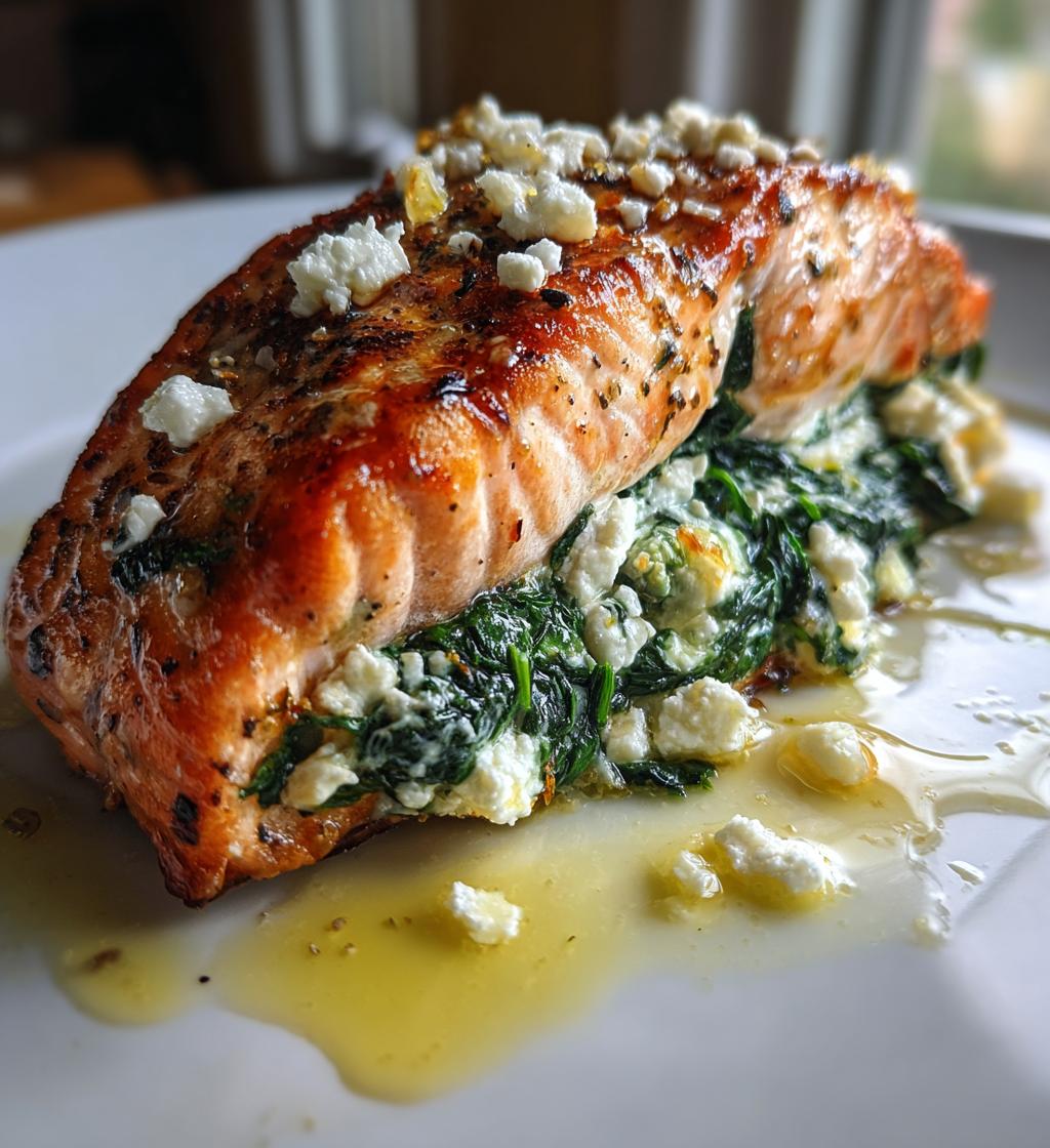 stuffed salmon with spinach feta is delicious