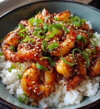 20 minute honey garlic shrimp rice bowl