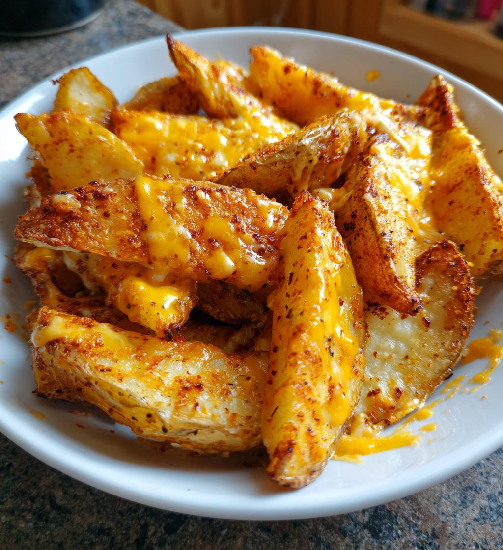air fryer cheesy potato wedges - detail 1
