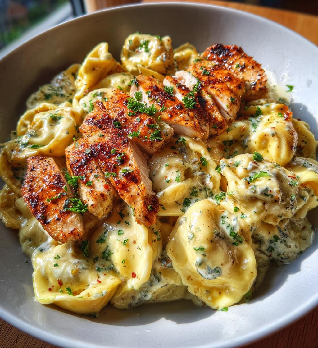 asiago tortelloni alfredo with grilled chicken - detail 1