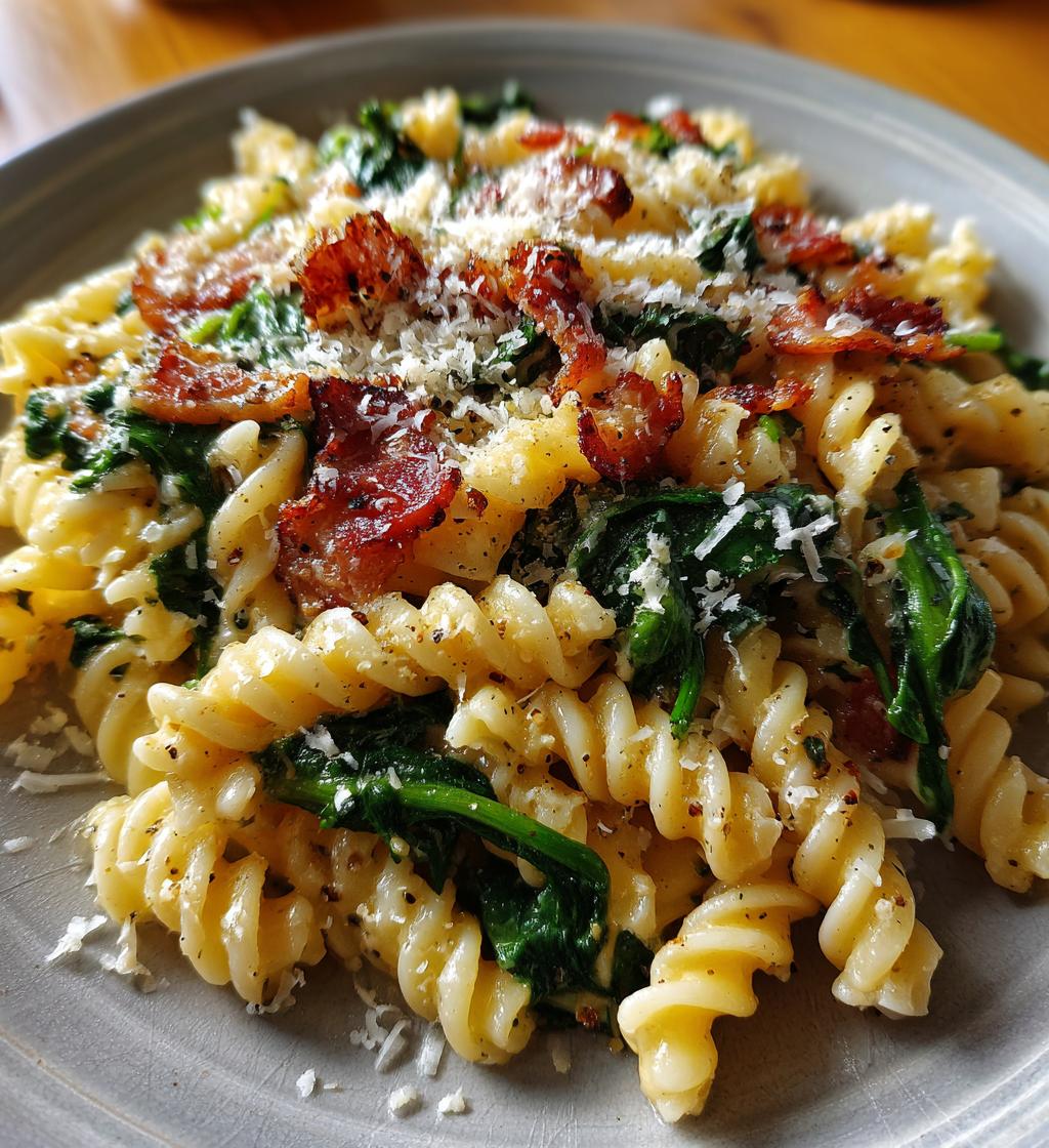 bacon and spinach pasta - detail 1