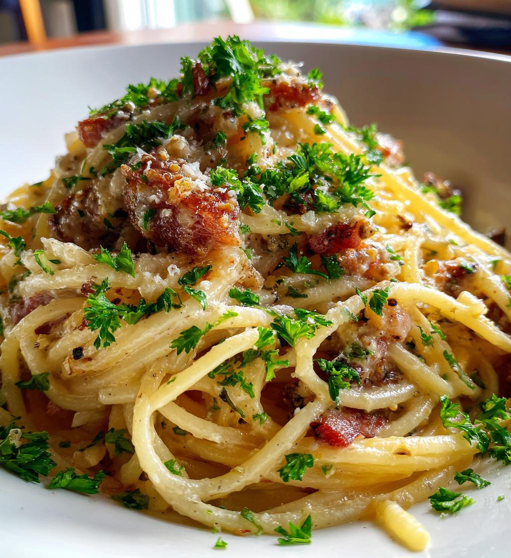 bacon carbonara pasta - detail 1