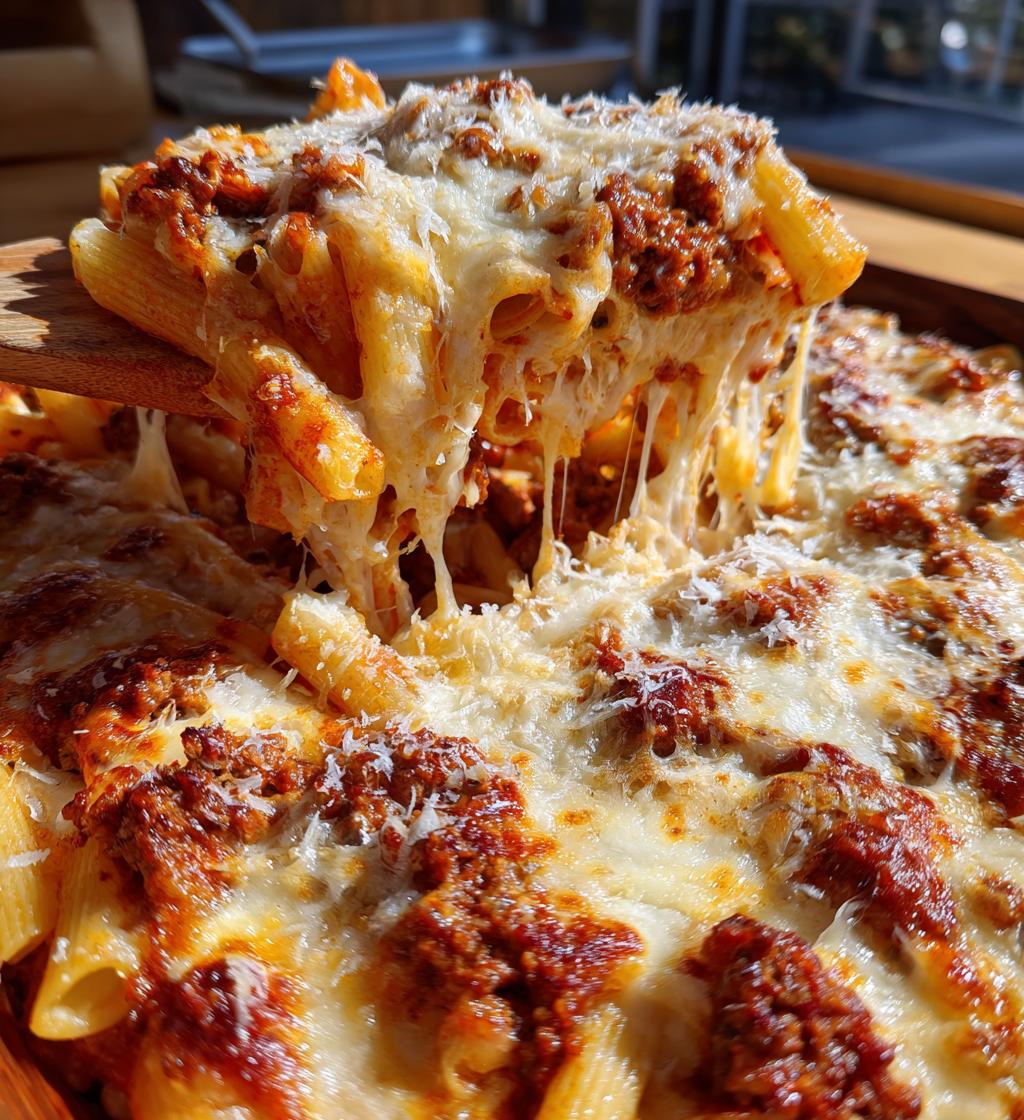 baked ziti with meat sauce - detail 1