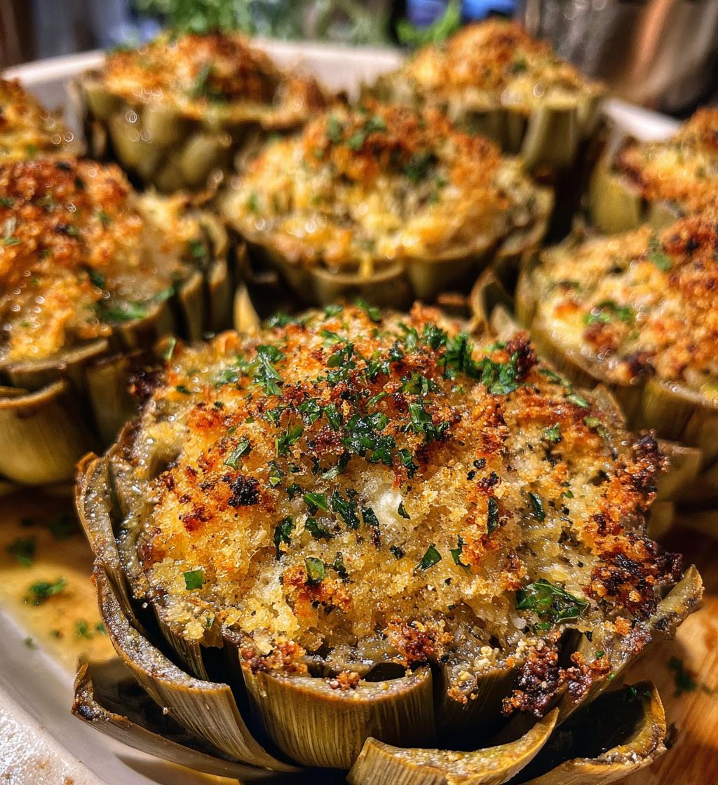 buttery stuffed artichokes - detail 1