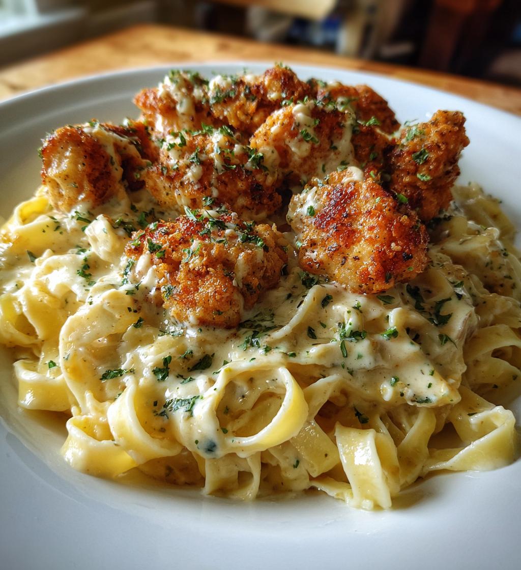 cajun chicken bites with creamy garlic herb alfredo twists - detail 1