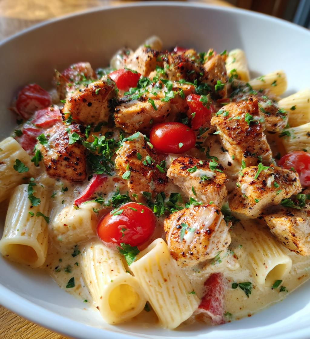 cajun chicken bites with creamy rigatoni - detail 1