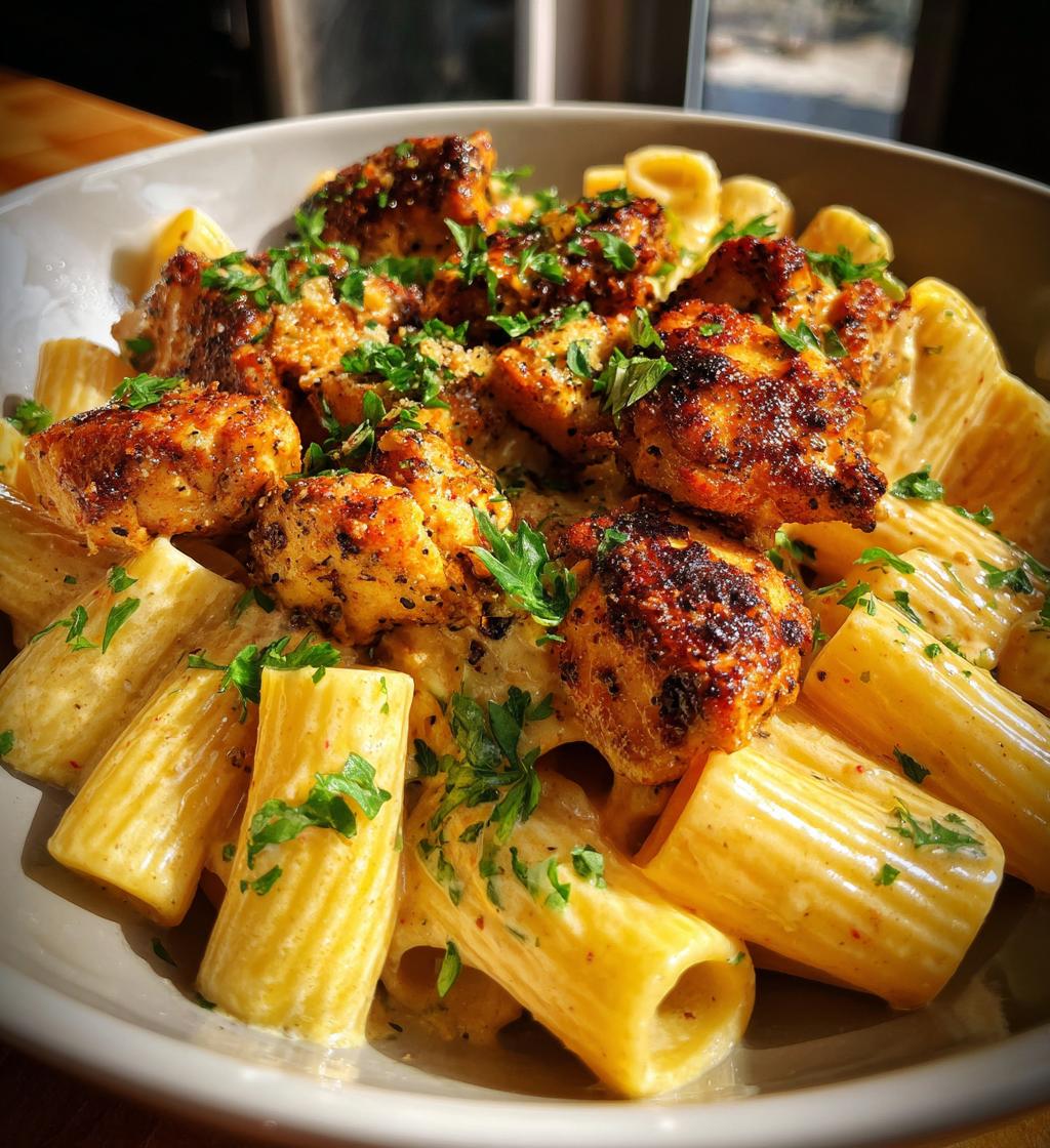 cajun chicken bites with creamy rigatoni - detail 1