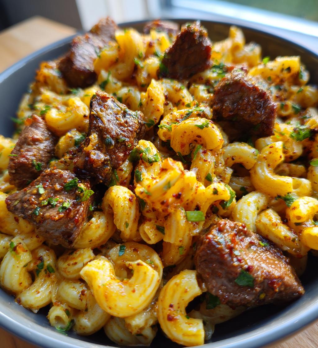cajun steak bites and cheesy garlic shells skillet - detail 1