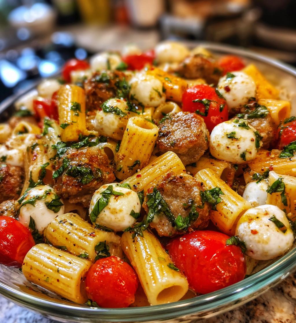 caprese pasta with italian sausage - detail 1