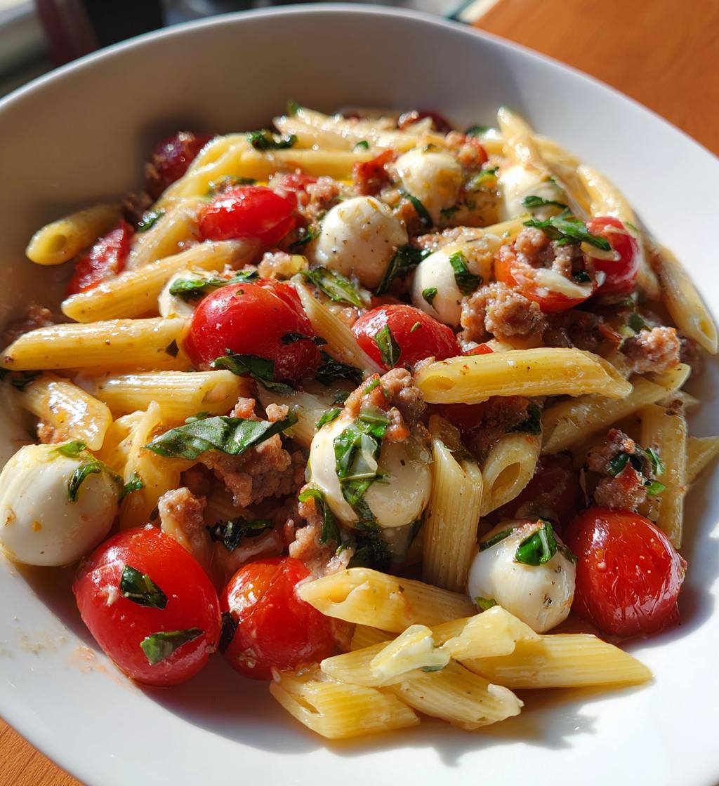 caprese pasta with italian sausage