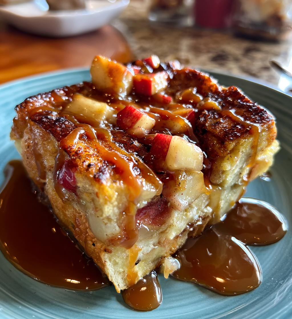 caramel apple stuffed french toast casserole