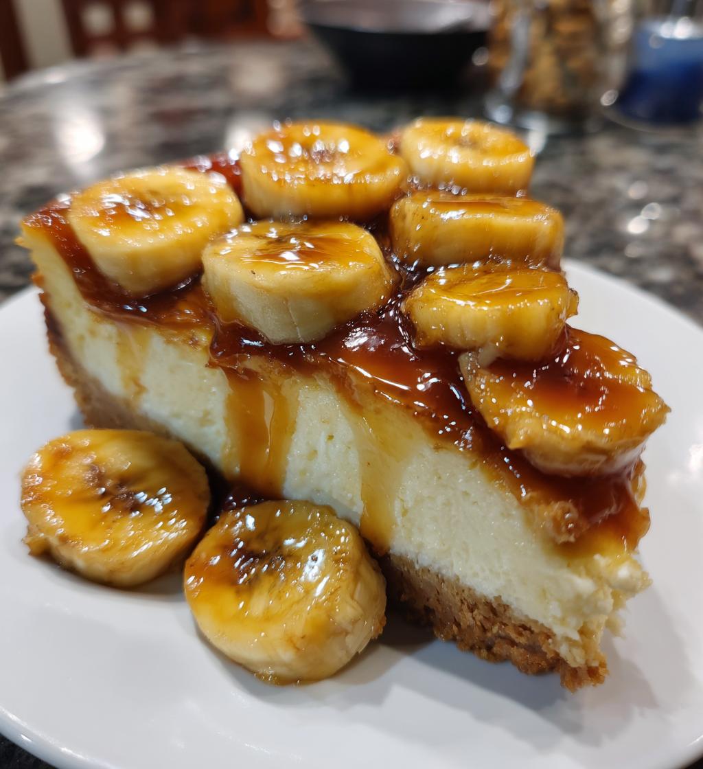 caramelized banana cheesecake rum glaze