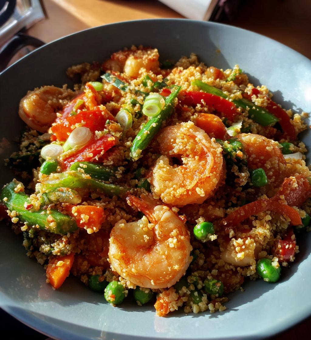 cauliflower fried rice with shrimp - detail 1