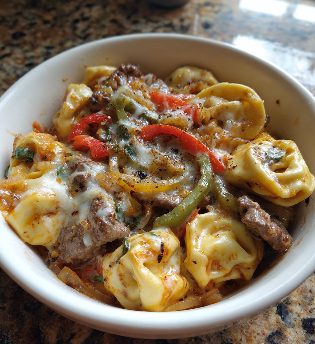 cheesesteak tortellini in rich provolone sauce - detail 1