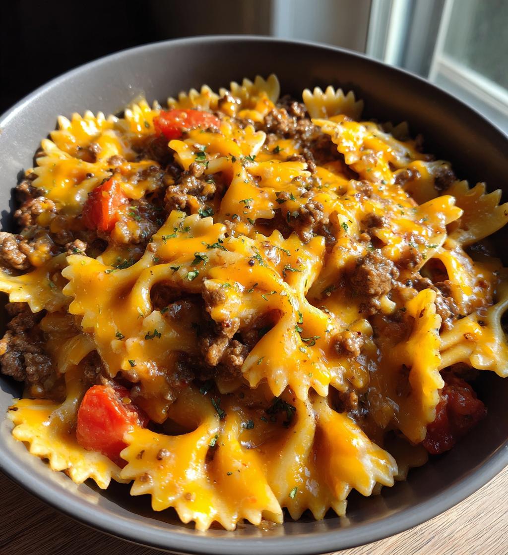 cheesy bowtie pasta with ground beef