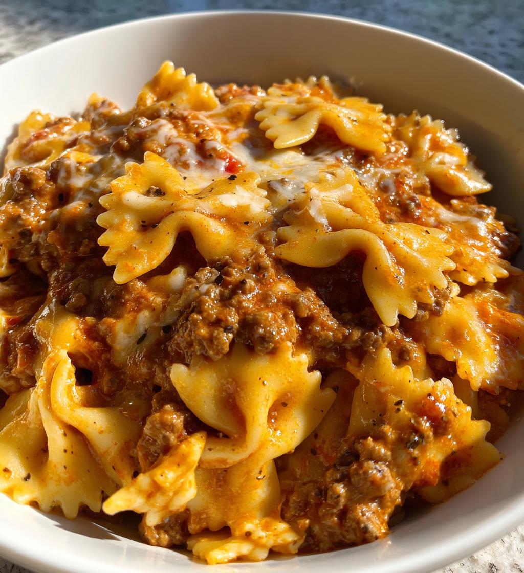 cheesy bowtie pasta with ground beef