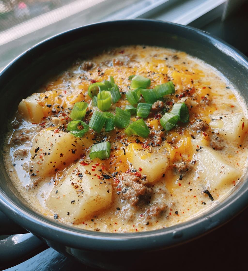 cheesy hamburger potato soup - detail 1