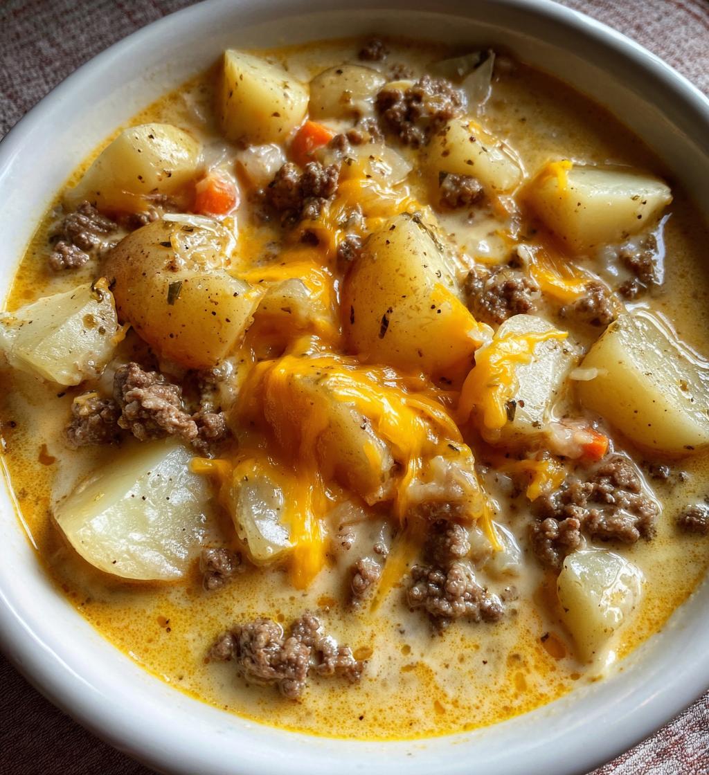 cheesy hamburger potato soup - detail 1