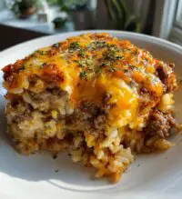 cheesy hamburger rice casserole