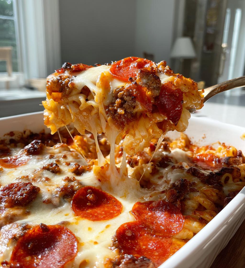cheesy meat lovers pizza casserole - detail 1