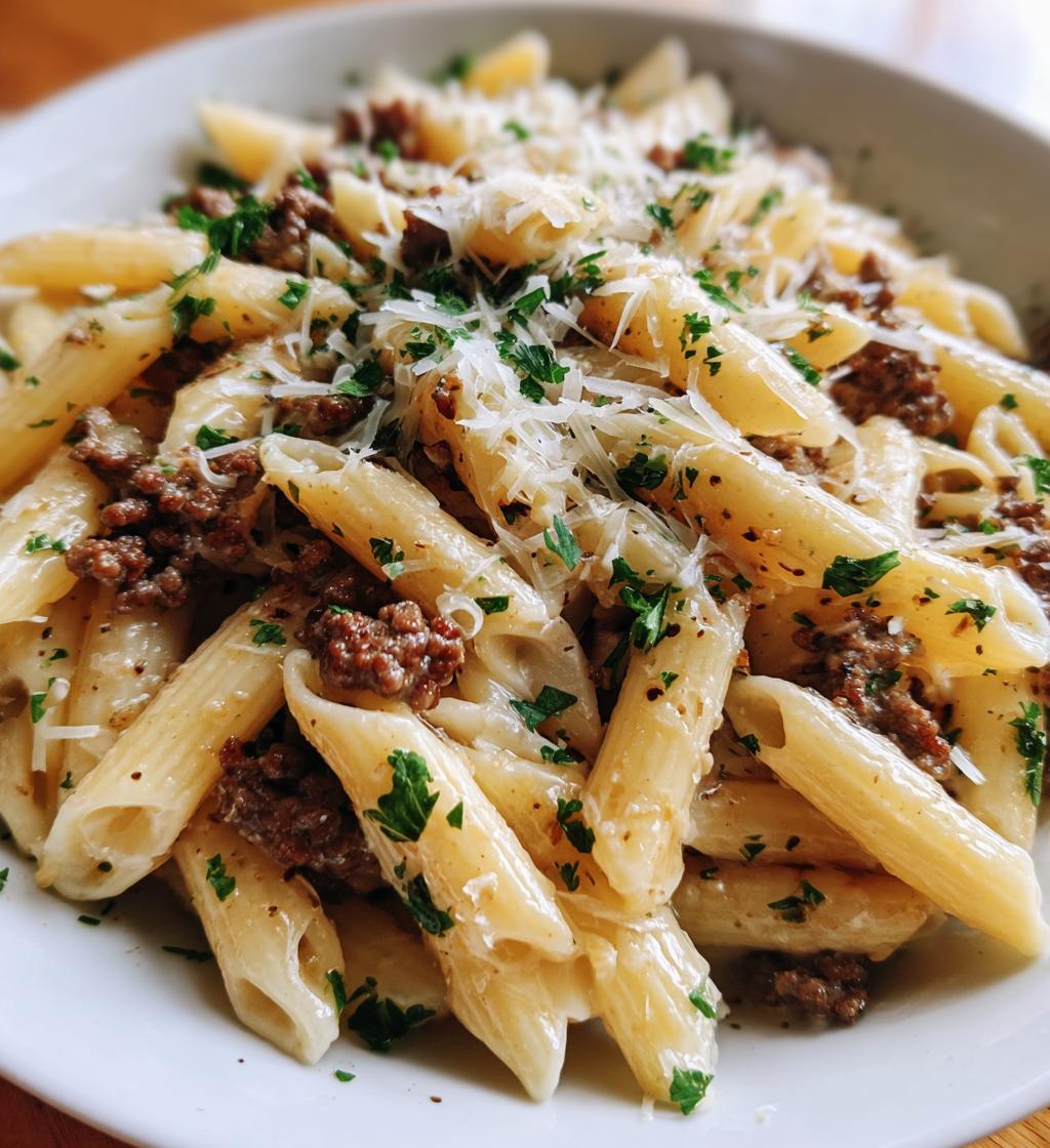 cheesy penne with garlic butter ground beef